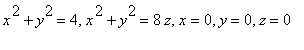 x^2+y^2 = 4, x^2+y^2 = 8*z, x = 0, y = 0, z = 0