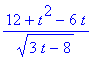 (12+t^2-6*t)/(sqrt(3*t-8))