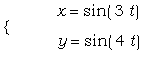 PIECEWISE([``, x = sin(3*t)],[``, y = sin(4*t)])