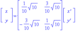 matrix([[x], [y]]) = matrix([[1/10*sqrt(10), 3/10*s...