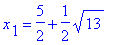x[1] = 5/2+1/2*sqrt(13)